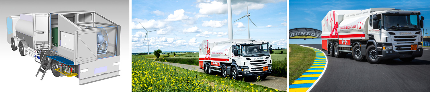 Design transport , conception technique, étude IHM d’un camion vidange éolienne réalisés par CENTRAL DESIGN, agence de Design et Bureau d’étude à Nantes et Paris